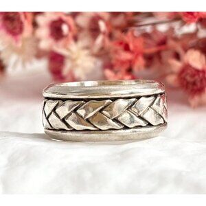 Braid Accented Carved Spinner Chunky 925 Sterling Silver Vintage Ring - sz 6